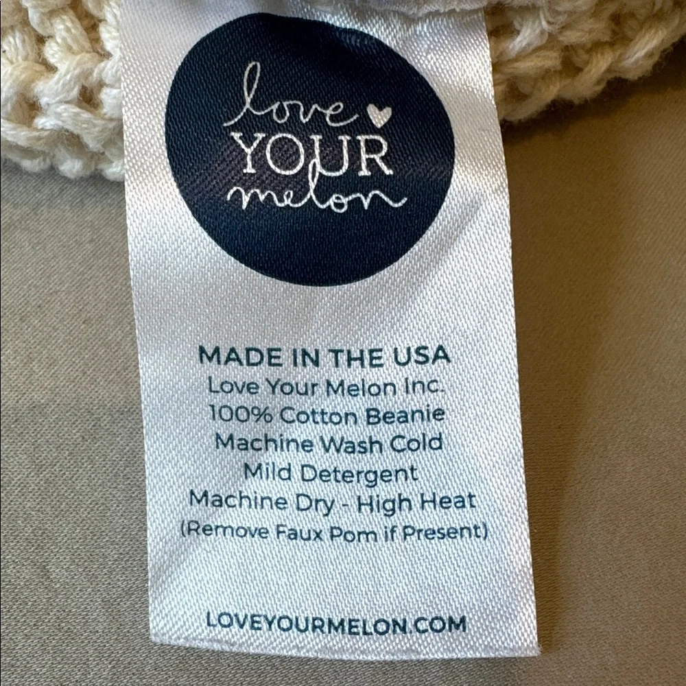 Love Your Melon Cotton Cream Beanie with Brown Patch